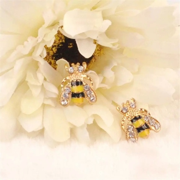 Gold Filled Cubic Zirconia Bee Earrings - Picture 2 of 3